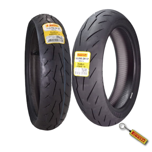 Pirelli Diablo Rosso IV 110/70 ZR 17 54H M/C Front & 160/60 ZR 17 M/C TL Rear Motorcycle Tire Set - High Performance, Durable for Super Sport Bikes with Keychain