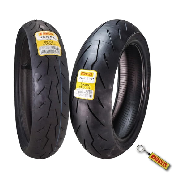 Pirelli Diablo Rosso IV 110/70 ZR 17 54H M/C Front & 180/60 ZR 17 M/C TL Rear Motorcycle Tire Set - High Performance, Durable for Super Sport Bikes with Keychain