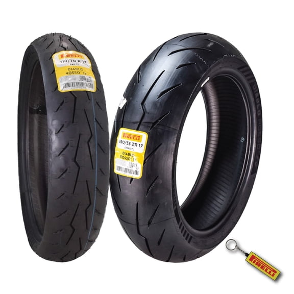 Pirelli Diablo Rosso IV 110/70 ZR 17 54H M/C Front & 190/55 ZR 17 M/C TL Rear Motorcycle Tire Set - High Performance, Durable for Super Sport Bikes with Keychain
