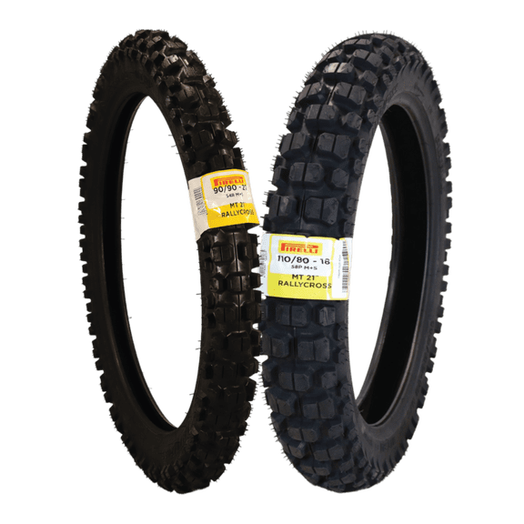 Pirelli MT 21 Rallycross 90/90-21 Front & 110/80-18 Rear Motorcycle Tires - Dual-Sport/Enduro, Aggressive Tread for Off-Road & Rally, High-Performance Grip, Fits Adventure & Dirt Bikes with Keychain