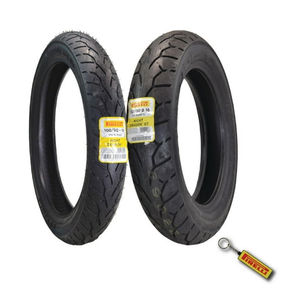 Pirelli Night Dragon Tire Set: 100/90-19 M/C 57H TL Front Tire & Pirelli Night Dragon GT 130/90B16 M/C 73H REINFTL Rear Tire - Superior Traction & Handling for High-Performance Cruisers w/ Keychain