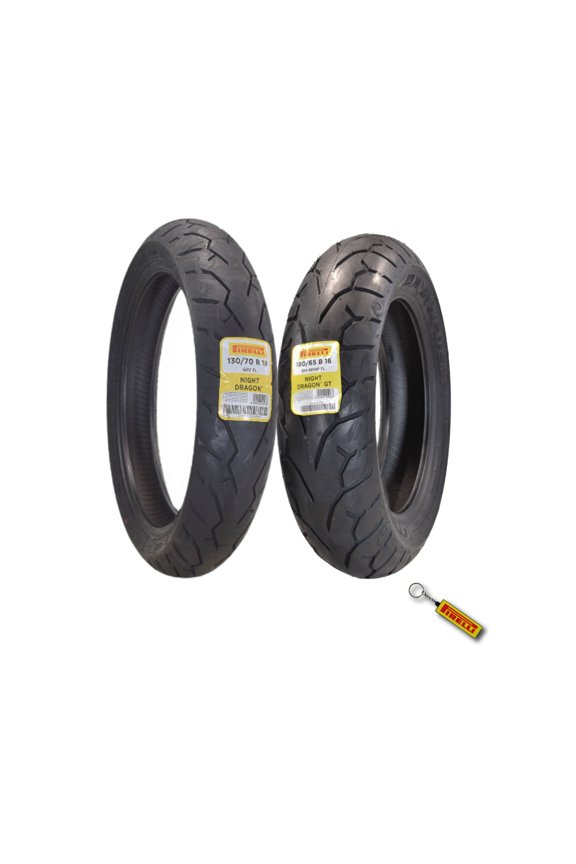 Night Dragon Tire Set: 130/70R18 M/C 63V TL Front & 180/65B16 M/C 81H REINFTL Rear Cruiser Motorcycle Tires - Superior Traction & Handling for High-Performance Cruisers with Keychain