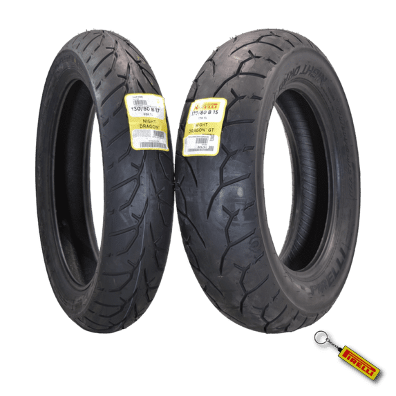 Pirelli Night Dragon Tire Set: 130/80B17 M/C 65H TL Front & 170/80B15 M/C 77H TL Rear Cruiser Motorcycle Tires - Superior Traction & Handling for High-Performance Cruisers with Keychain