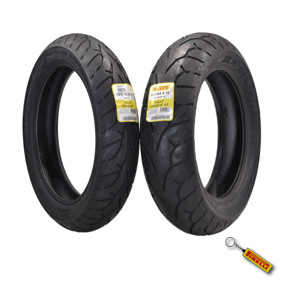 Pirelli Night Dragon Tire Set: 130/80B17 M/C 65H TL Front & 180/65B16 M/C 81H REINFTL Rear Cruiser Motorcycle Tires - Superior Traction & Handling for High-Performance Cruisers with Keychain