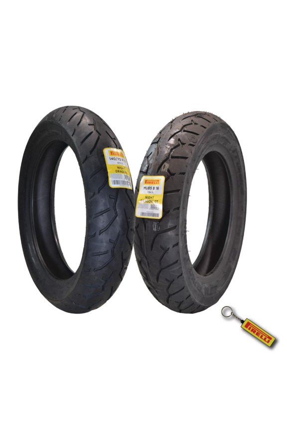 Night Dragon Tire Set: 140/75R17 M/C 67V TL Front & Night Dragon GT MU85B16 M/C 77H TL Cruiser Rear Motorcycle Tires - Superior Traction & Handling for High-Performance with Keychain