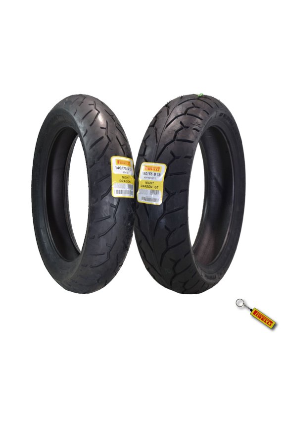 Night Dragon Tire Set: 90/90-21 M/C 54H TL Front & 180/55B18 M/C 80H REINFTL Rear Cruiser Motorcycle Tires - Superior Traction & Handling for High-Performance Cruisers w/ Keychain