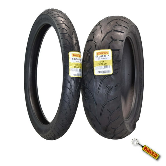 Pirelli Night Dragon Tire Set: 90/90-21 M/C 54H TL Front & 180/60B17 M/C 81H REINF TL Rear Cruiser Motorcycle Tires - Superior Traction & Handling for High-Performance Cruisers with Keychain