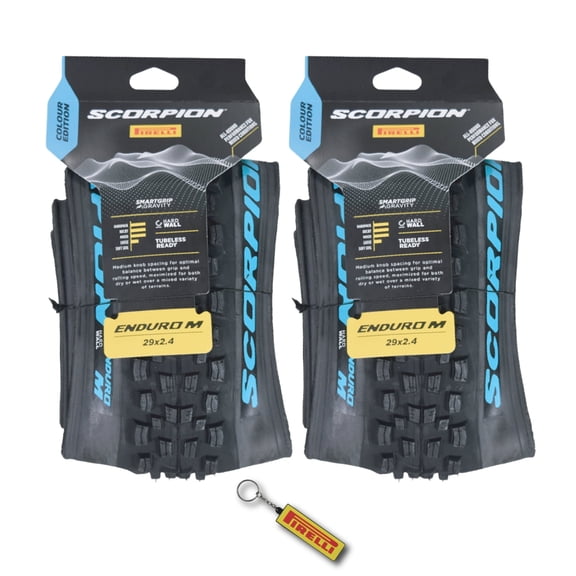 Pirelli Scorpion Enduro M Turchese Color 29x2.4 Mountain Bicycle Tire Tubeless Ready, HardWALL 60 TPI High-Performance All-Terrain Tire for Enduro Trail & Aggressive XC Mountain Bike w/Keychain(2 Pk)