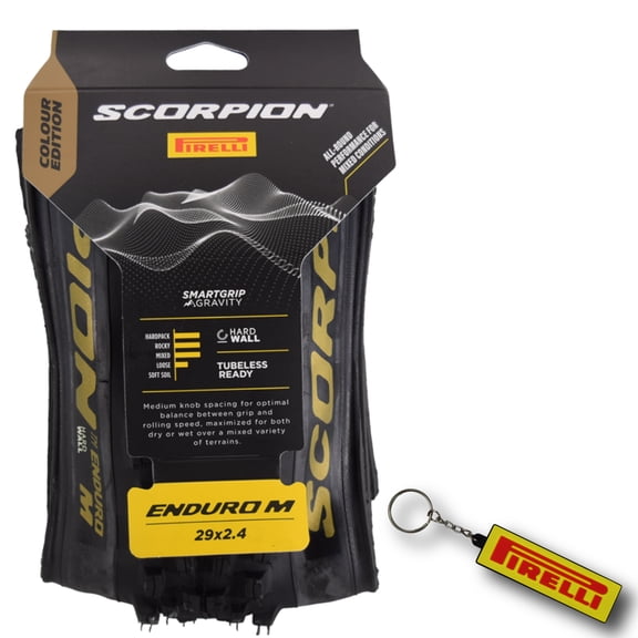 Pirelli Scorpion Enduro M Gold Color (29 x 2.4) Mountain Bicycle Tire Tubeless Ready, HardWALL 60 TPI High-Performance All-Terrain Tire for Enduro Trail & XC Riding Mountain Bike w/Keychain