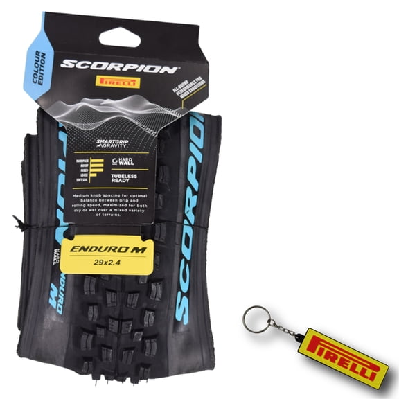 Pirelli Scorpion Enduro M Turchese Color 29x2.4 Mountain Bicycle Tire Tubeless Ready, HardWALL 60 TPI High-Performance All-Terrain Tire for Enduro Trail & XC Riding Mountain Bike w/Keychain
