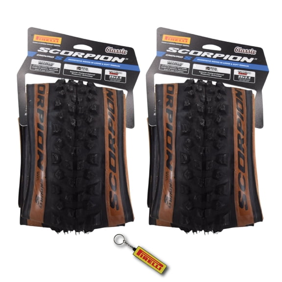 Pirelli Scorpion Enduro S Classic Tan 60-622 (29x 2.4) MTB Bicycle Tire - Designed for Demanding XC Courses, 60TPI and Hard Wall Casing- Mountain Bike Tire w/Keychain (2 Pk)