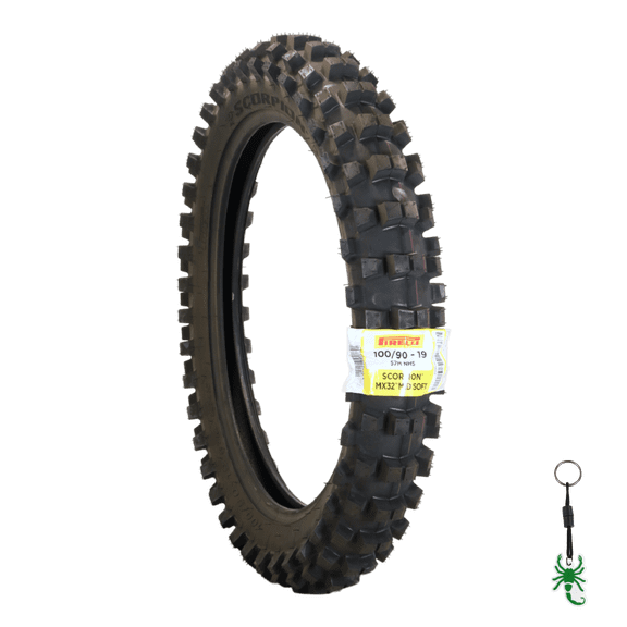 Pirelli Scorpion MX 32 Mid Soft 100/90-19 Rear Dirt Bike Tire with Keychain - Single