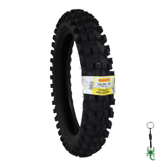 Pirelli Scorpion MX 32 Mid Soft 110/90-19 Rear Dirt Bike Tire with Keychain - Single
