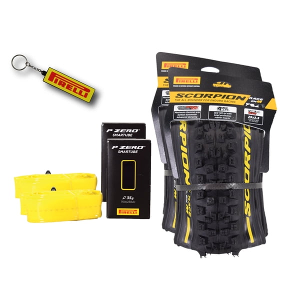 Pirelli Scorpion Race Enduro M Yellow Label 63-622 (29x 2.5) MTB Bicycle Tire & SmarTUBE 23/32-622 Set- Designed for Demanding XC Courses, 120x2TPI - Mountain Bike Tire w/Keychain (2 Pk)