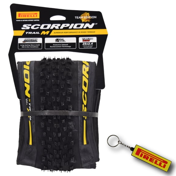 Pirelli Scorpion Trail M Yellow Label 60-622 (29x 2.4) MTB Bicycle Tire - Designed for Trail Riding with Varying Terrain, 60TPI and ProWall Casing- Trail Bike Tire w/Keychain (2 Pk)