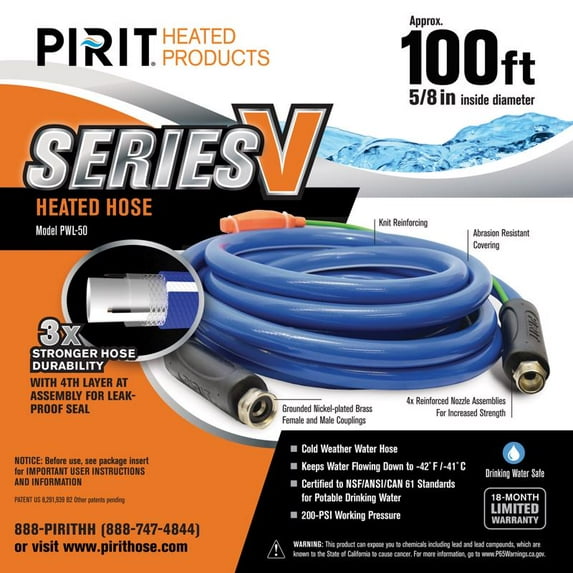 Pirit Heated Products 124917 100 ft. 200 PSI 500W Heated Hose