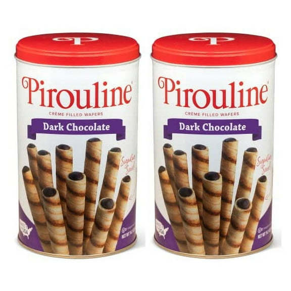 Pirouline Rolled Wafers Dark Chocolate Rolled Wafer Sticks, Crme Filled Wafers, Rolled Cookies for Coffee, Tea, Ice Cream, Snacks, Parties, Gifts, and More 14.1oz Tin 2pk