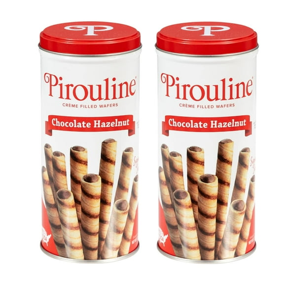 Pirouline Rolled Wafers - JMS2Chocolate Hazelnut - Rolled Wafer Sticks, Crme Filled Wafers, Rolled Cookies for Coffee, Tea, Ice Cream, Snacks, Parties, Gifts, and More - 3.25oz Tin 2pk