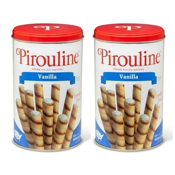 Pirouline Rolled Wafers - Vanilla HYZ01 - Rolled Wafer Sticks, Crme Filled Wafers, Rolled Cookies for Coffee, Tea, Ice Cream, Snacks, Parties, Gifts, and More - 14.1oz Tin 2pk