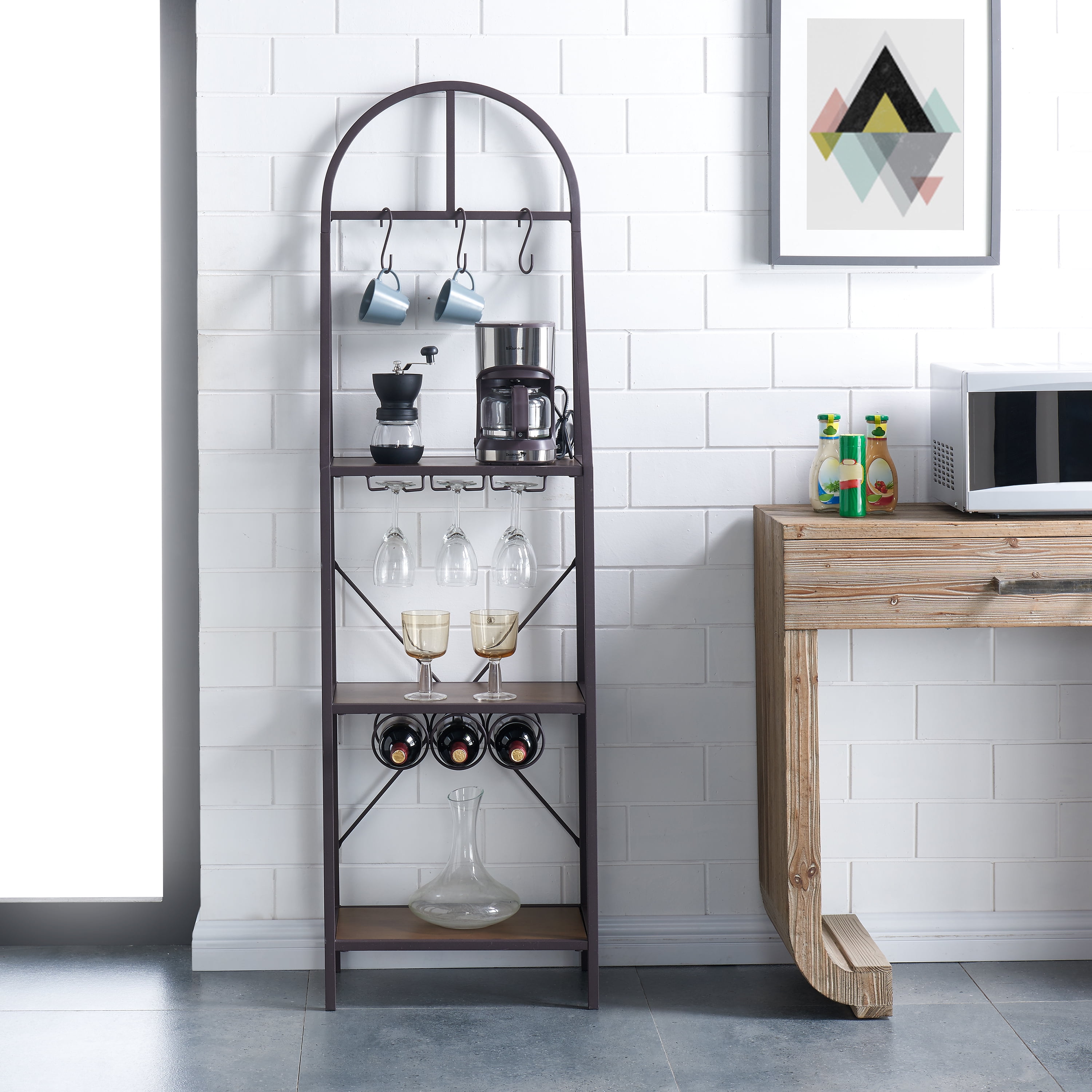 Pirricole Kitchen Bakers Rack Modern Farmhouse Style Rustic Brown Walmart