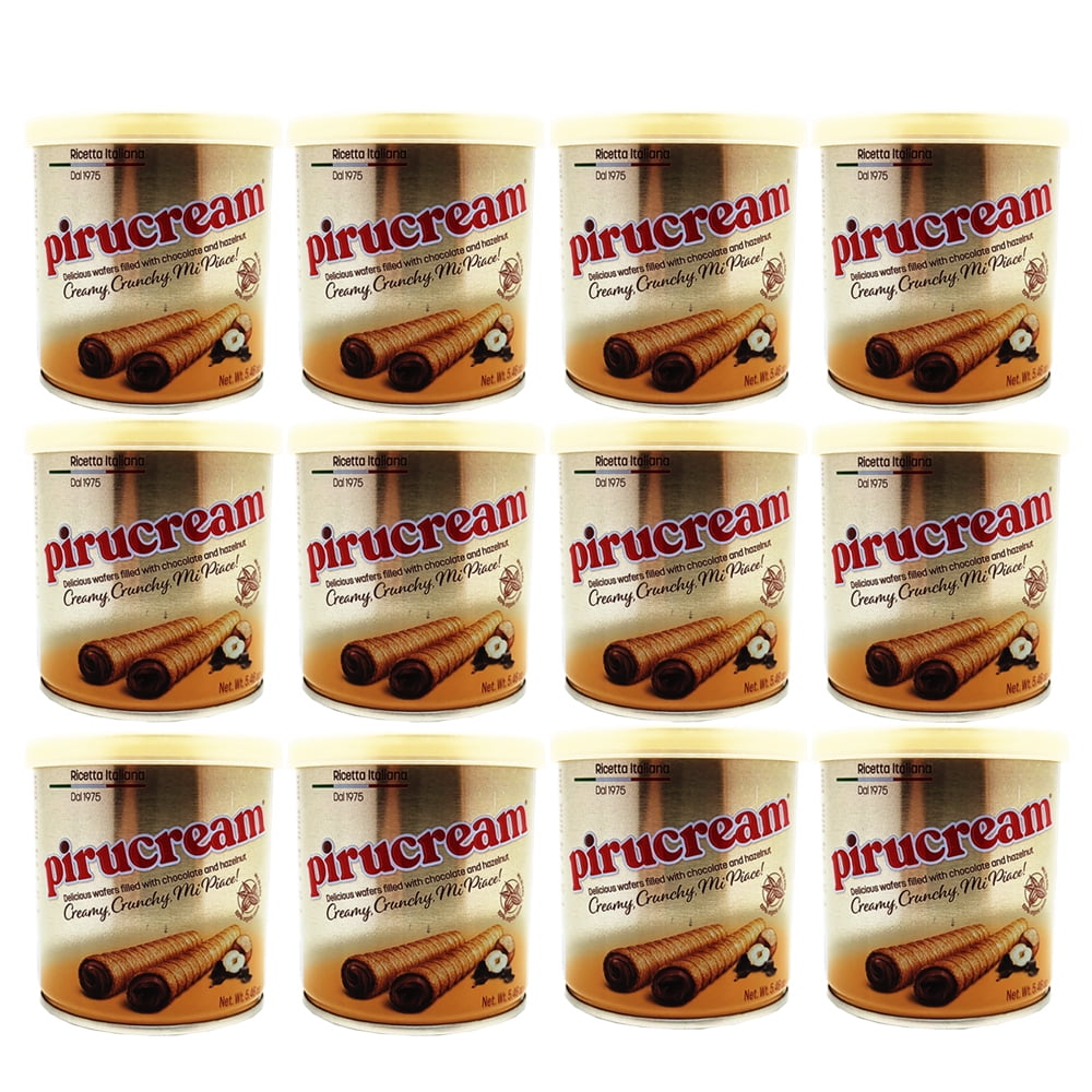 Pirucream Cream Filled Rolled Wafer. Chocolate and Hazelnut Filling. Premium Cocoa Cream Cookie. 5.46 oz. Pack of 12