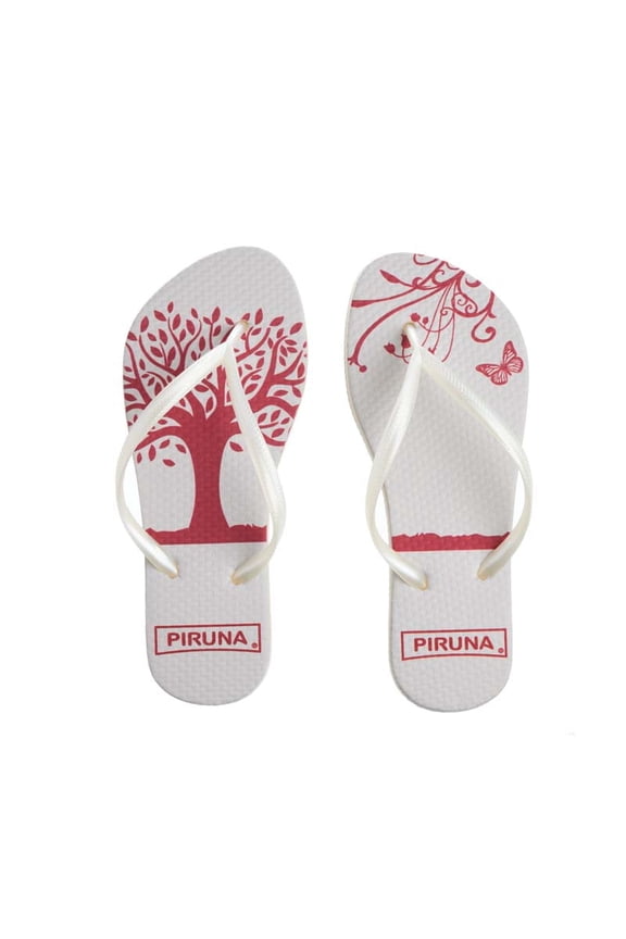 Women's Tree Print Flip Flop Sandals, Off-White, Made in Brazil