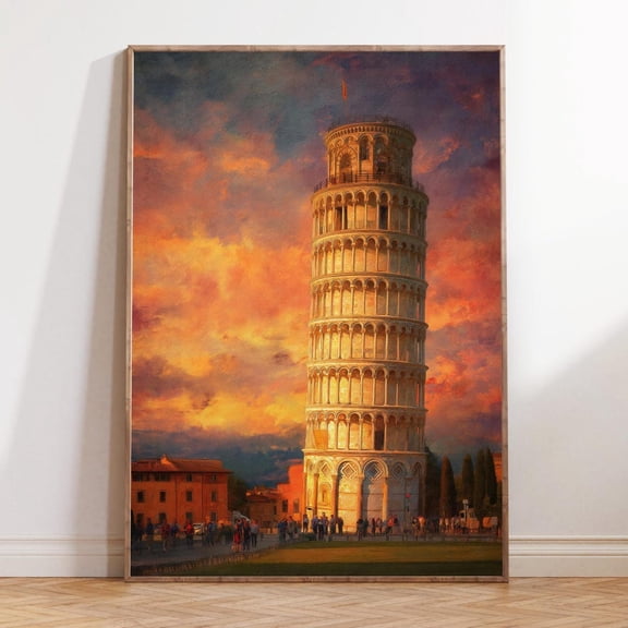 Pisa Italy Leaning Tower Sunset Wall Art, Unframed Paper Print Size 8x12