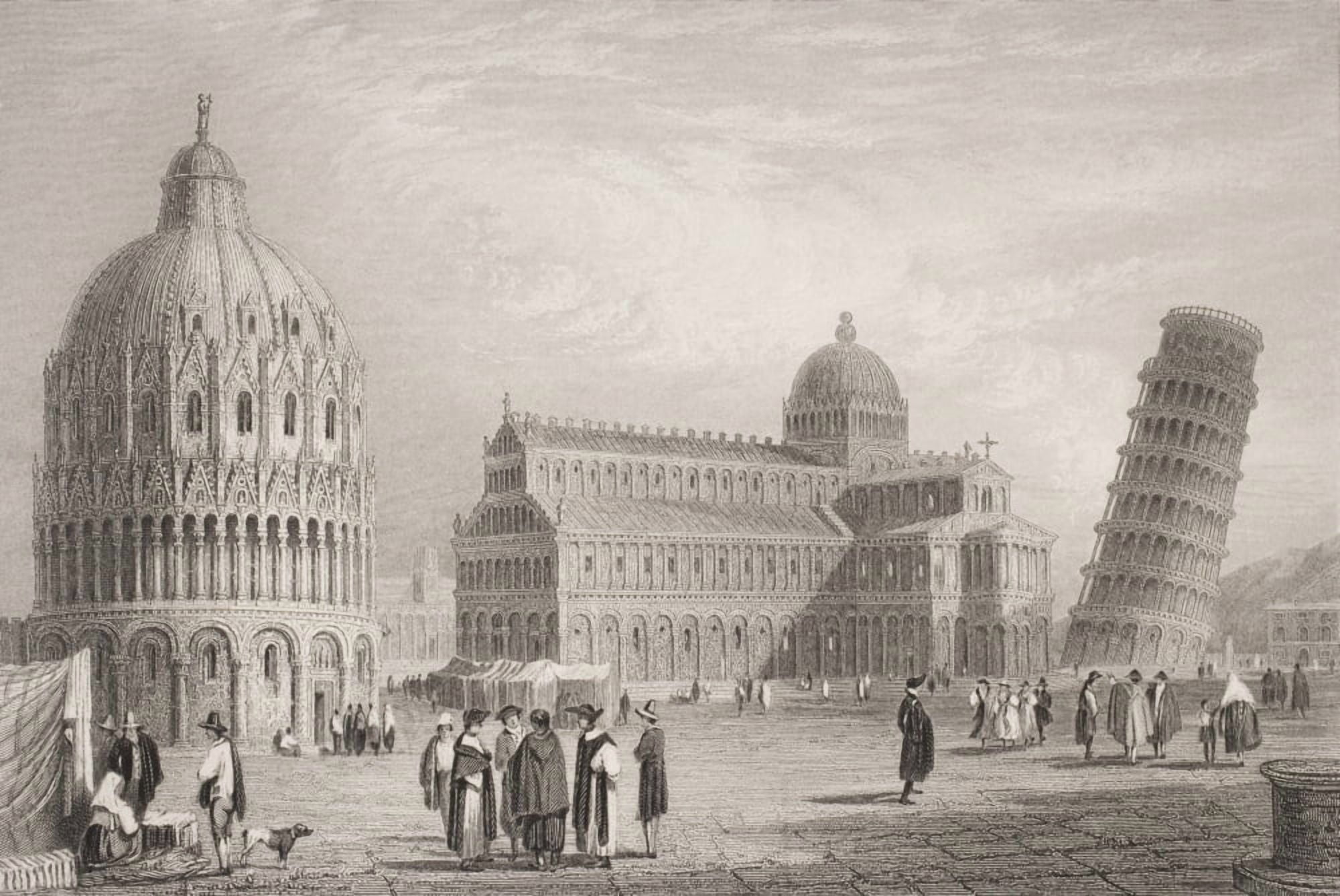 Pisa Italy Showing From Left The Bapistry The Duomo And The Leaning Tower Engraved By WFinden After SProut Canvas Art - Ken Welsh Design Pics (36 x 24)