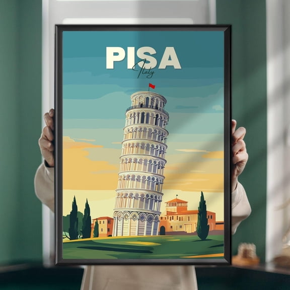 Pisa Leaning Tower Poster, Italian Landmark Art Print, Unframed Paper Poster 8x10in