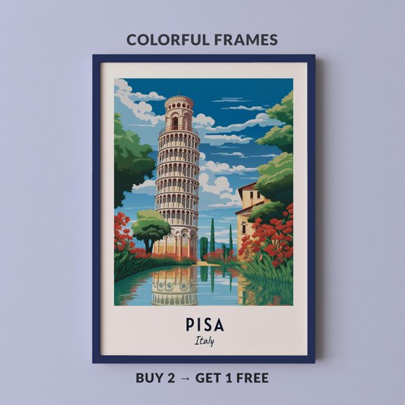Pisa Travel Italy City Cityscape Poster, Travel Inspired Home, Office And Gallery Wall Decor