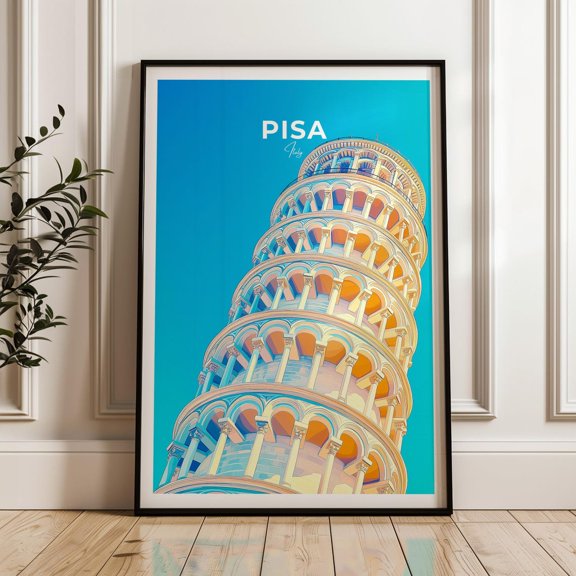 Pisa Travel Poster - Italy Wall Art Print, Illustration Artwork, Home & Office Decor, Gift Idea, Tuscany Travel Print, Leaning Tower Wall Art, Modern Wall Decor, 24x36 UNFRAMED