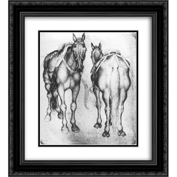 Pisanello 2x Matted 20x24 Black Ornate Framed Art Print 'Horses'