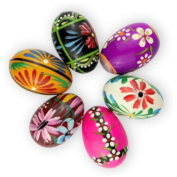Assorted Vesplo Pisanki Hand Painted Wooden Easter Eggs - Traditional Decorative Eggs, 6 Units (Medium 2.36 Inch)