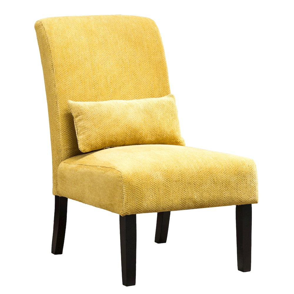 Pisano Contemporary Chenille Fabric Armless Accent Chair with Pillow in Yellow