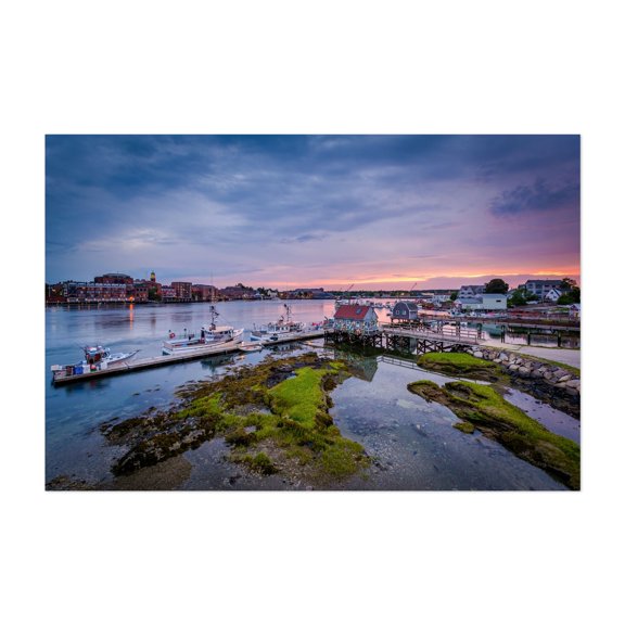 Piscataqua Sunset - Portsmouth New Hampshire Photography Harbor Sunset Coastal Boat Scenic Cityscape Unframed Wall Art Print 20 x 28 inches