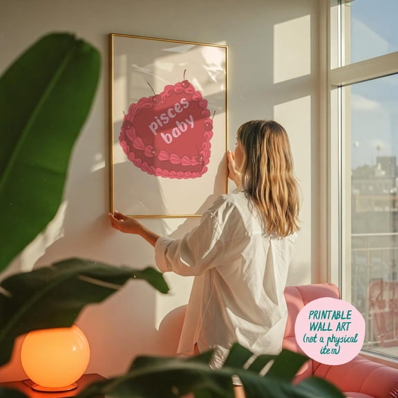 Pisces Baby Art Print, Pisces Poster, Pisces Printable Art, Zodiac Pisces Cake Print, Pisces Wall Art, Pisces Zodiac Print, Vintage Cake Print Wall Art, Modern Wall Decor, 24x36 UNFRAMED