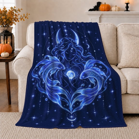 Pisces Celestial Silhouette Fantasy Art, Friendship Quote Scene, Warm Flannel Blanket for Living Room and Reading Nook, Art Lovers Appreciation Gift, Fantasy Home Decor