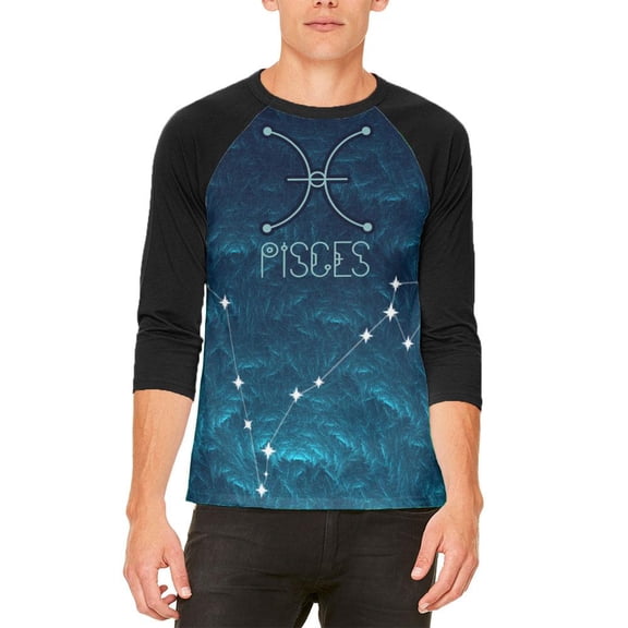 Pisces Constellation Abstract Water Mens Raglan T Shirt White-Black SM