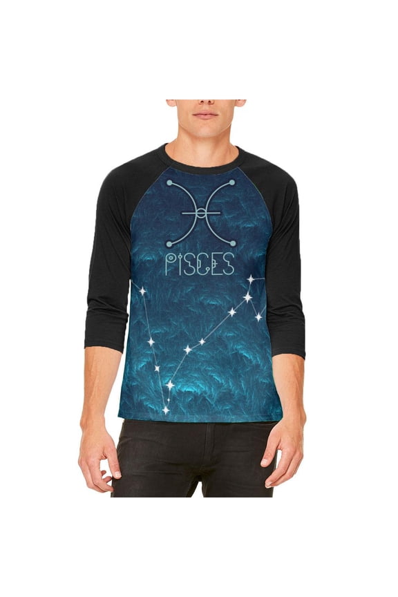 Pisces Constellation Abstract Water Mens Raglan T Shirt White-Black SM