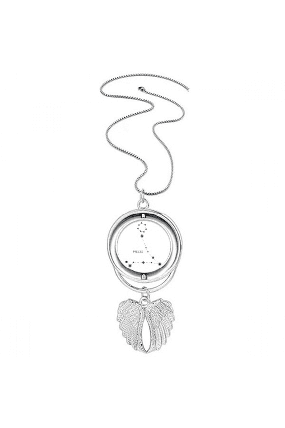 Pisces Constellation Sign Zodiac Pendant Angel Wings Rotating Necklace Jewelry