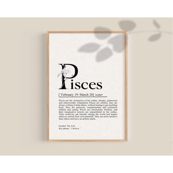 Pisces Definition Poster, Pisces Gift, Pisces Art Poster, Zodiac Gifts, Pisces Birthday Gift, Astrology Gifts, Zodiac Sign, S Home Decor, 12x18 UNFRAMED