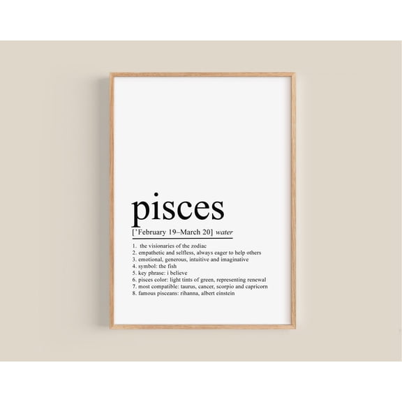 Pisces Definition Poster, Pisces Gifts, Pisces Art Poster, Zodiac Gifts, Pisces Birthday Gift, Astrology Gifts,, Zodiac Sign Home Decor, 12x18 UNFRAMED