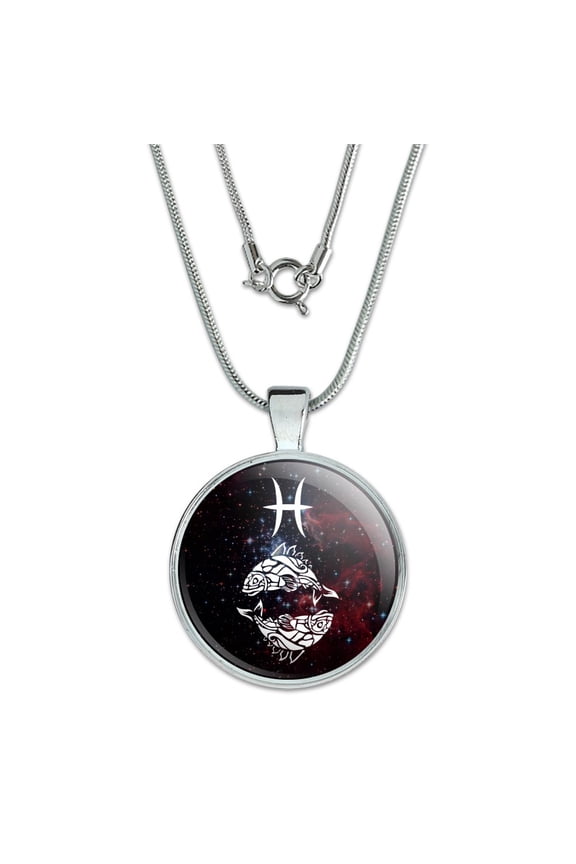Pisces Fish Zodiac Sign Horoscope in Space 1" Pendant with Sterling Silver Plated Chain