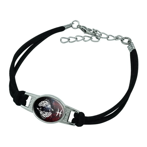 Pisces Fish Zodiac Sign Horoscope in Space Novelty Suede Leather Metal Bracelet