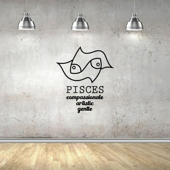 Pisces Fishes Silhouette Water Sign Symbol Compassionate Artistic GentleZodiac Signs Vinyl Wall Art Wall Sticker Wall Decal For Home Room Wall Office Living Room Wall Decoration Decal Size(20x18 inch)