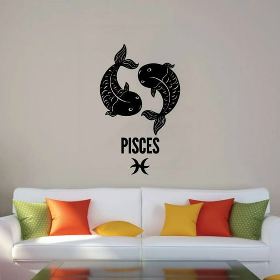 Pisces Fishes Silhouette Water Sign Symbol Horoscope Astrological Chart Zodiac Signs Vinyl Wall Art Wall Sticker Wall Decal For Home Room Wall Office Living Room Wall Decoration Decal Size(10x8 inch)