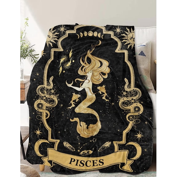 Pisces Gifts, Pisces Zodiac Blanket 60"X50", Pisces Zodiac Gifts for Women Moon Constellation Throw Blanket Astrology Decor Witchy Pisces Birthday Gifts Gothic Soft Blanket