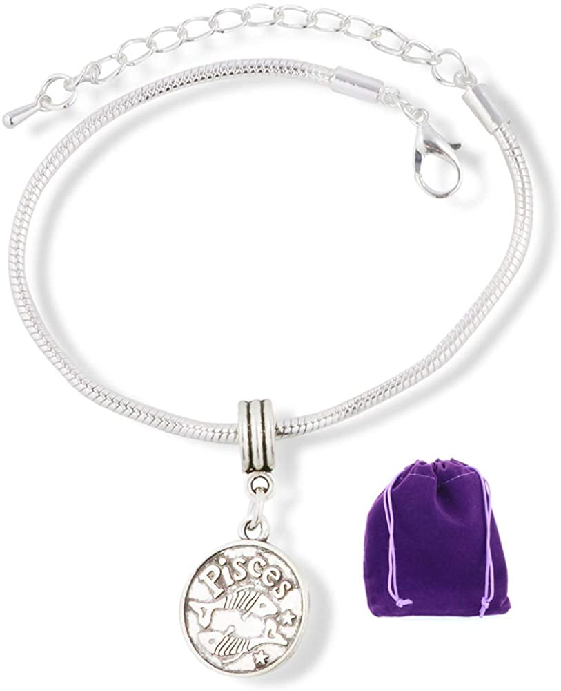 Pisces Gifts for Women | Hypoallergenic Stainless Steel Snake Chain Charm Bracelet Pisces Bracelet and Zodiac Bracelet A Perfect Pisces Gift or Pisces Jewelry for Women and Men