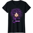 thumbnail image 1 of Pisces Girl Womens Purple Afro Queen Black Zodiac Birthday T-Shirt, 1 of 5