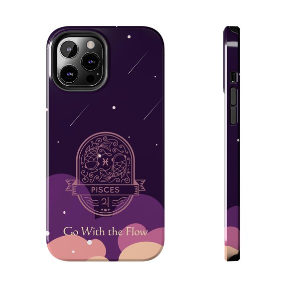 Pisces ''Go with the Flow'' Pink purple Tough Phone Case. Cute Stylish Zodiac Design - iPhone 12 Pro Max